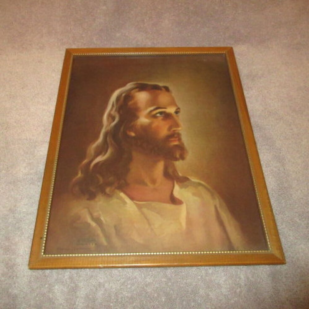 Warner Sallman Vintage 1940s Christ Jesus Litho Print Framed MCM Religious Art
